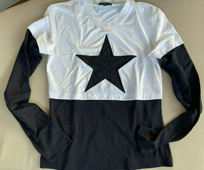 Womens Top Shirt Byblos Blu Italy 42 Jersey Black White Star Long Sleeve Spandex