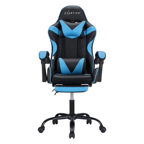 Artiss 2 Point Massage Gaming Office Chair Footrest Cyan Blue - Picture 3 of 7