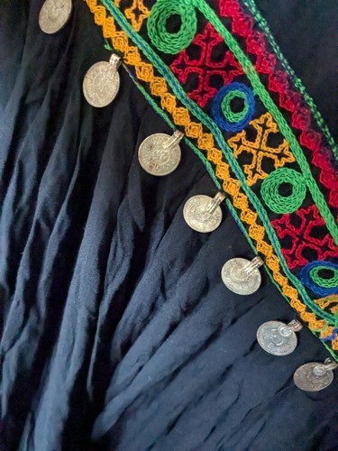 Afghan dress Long Black Embroidery Hand Made Dance Original ethnic coins Maxi - Picture 23 of 24