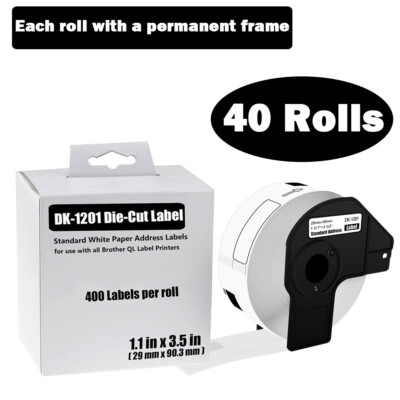 40ROLLS 29mmx90mm Shipping Label 1-1/7''x3-1/2'' Compatible Brother QL1050 DK-1201
