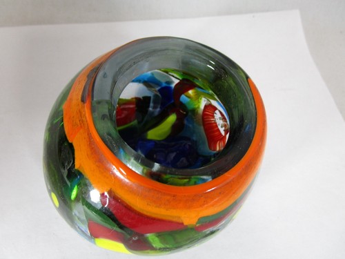 Studio Art Glass Patchwork Bowl Vase Small Size Heavy Multi Color - Picture 14 of 17