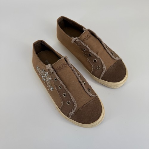 Y2K Vtg Paris Blues Womens Sneakers Brown Rhinestone Slip-On Bilng Casual Size 8 - Picture 2 of 9
