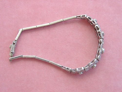 ANTIQUE ART DECO 1.09 ctw DIAMOND PLATINUM COCKTAIL 6-5/8" BRACELET 1930 - Picture 11 of 24