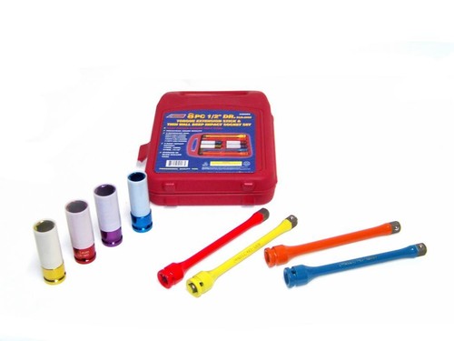 8 pcs 1/2" Drive Torque Extension Bar Stick & Thin Wall Deep Impact Socket Set - Picture 2 of 3