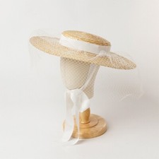 Straw Hat for Girls Boys Grenadine Covered with Fixing Ribbon