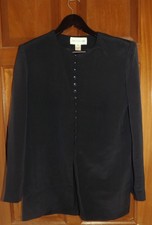 Jones New York, Black Fully Lined, 100% Silk Long Jacket, Size 12 Us