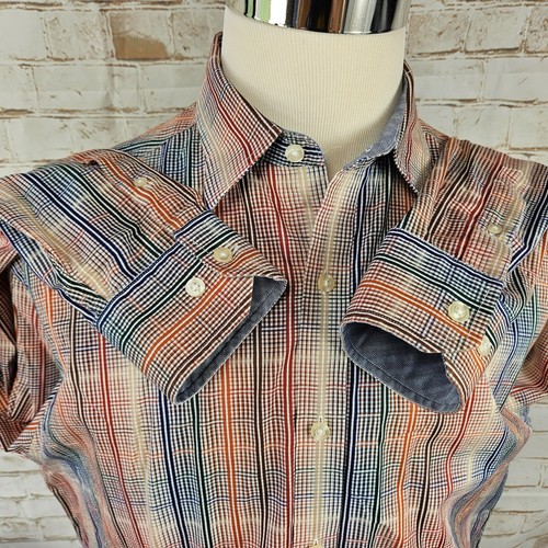 Johnston & Murphy Mens L Multicolor Check Plaid Tailored Fit Button Shirt Flip - Picture 6 of 12