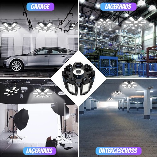 200W LED Garagenleuchte 10+1 Panel Werkstattlampe Hallenbeleuchtung Flutlicht - Bild 4 von 25