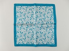 KITON Napoli white blue hand made floral print silk pocket square authentic