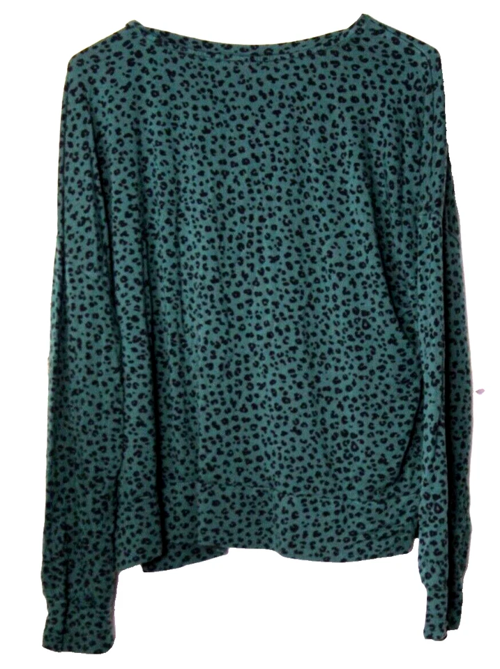 SOMA SUDADERA FIN DE SEMANA Mujer Talla 2X Verde Oscuro Negro Estampado Leopardo Manga Larga Foto 4 de 4