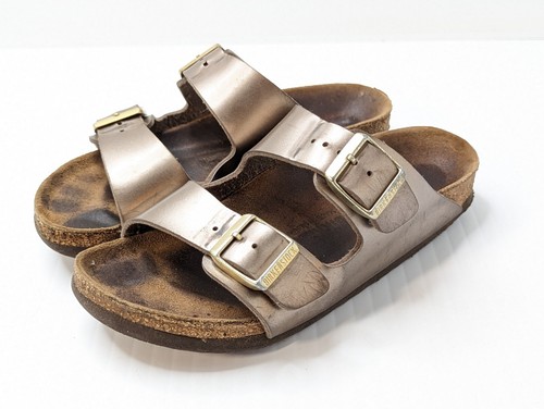 Birkenstock Sandals Womens 35 Arizona Slide Two Straps Copper Metallic Leather