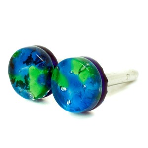 Gemelos De Cristal De Murano Azul Y Plata Circular hecho a mano de Venecia