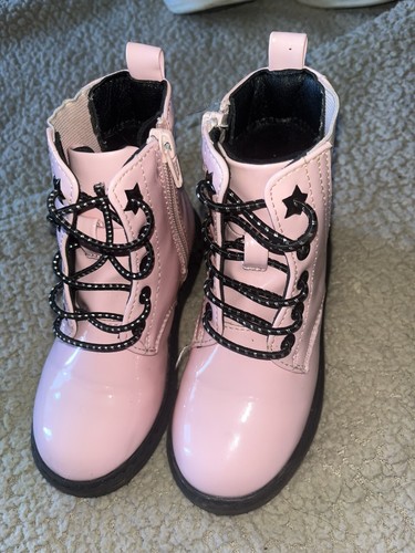 Jumping Beans Easy Zip Zelma Pink Combat Boots Shoes Toddler sz 9T VGC 0337