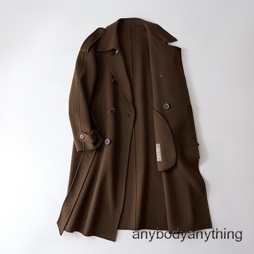 Herren Langer Trenchcoat Zweireiher Mantel Wolle Overknee Länge Herbst - Bild 4 von 25