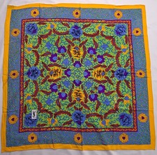 Yves Saint Laurent YSL Foulards Vintage Silk Scarf 34" Floral Orange Blue Green