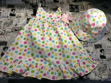 Gymboree Snuggle Bug polka dot halter sun dress dc chin strap hat 18-24 lot set