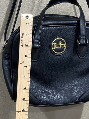 JUICY COUTURE BLACK PEBBLED CROSSBODY PURSE SATCHEL CROWN BAG GOLD Tote EUC - Picture 14 of 22