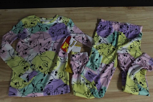 Conjunto de pijama top y pantalón de manga larga ajustado Pokemon para niñas-amarillo-talla 4-nuevo con etiquetas - Imagen 2 de 2
