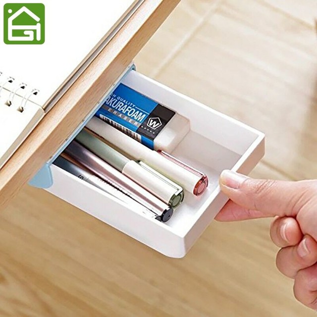 Self Stick Pencil Tray Under Desk Holder Pop Up Pen Storage Drawer Organizer