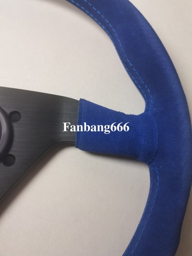 Universal MC classic 14' Blue Suede Leather Sport Steering Wheel thicked spoke - Picture 6 of 12