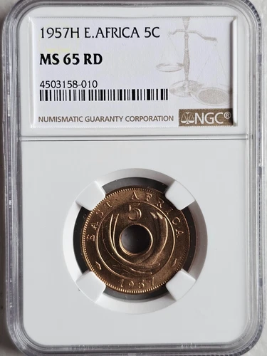 British East Africa 5 Cents 1957H NGC MS 65 RD