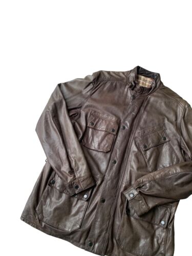 Vintage French Connection Leather Field Jacket Mens XL Brown Chore Biker - Picture 4 of 11