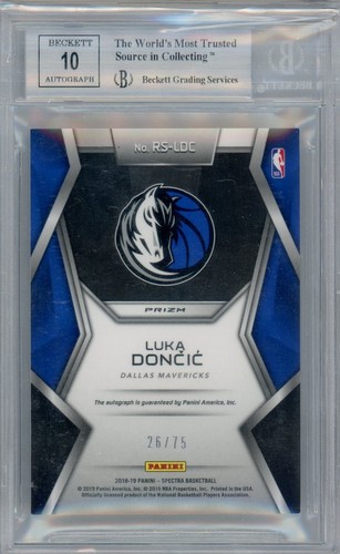 Luka Doncic 2018-19 Panini Spectra Rising Stars Autograph  #17 /75 BGS 9 Auto 10 - Picture 2 of 2