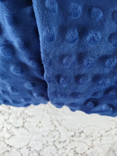 Remnant Minky Dimple Dot Fabric Plush Dk Blue 15" Long x 62" W PLUS Very Lg Tail - Picture 1 of 5