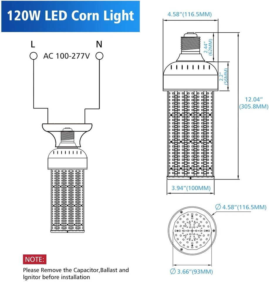Corn Cob LED Light 120W 15137LM 5000K Large E39 Base Retrofit High Bay Bulbs UL - Image 4 of 4