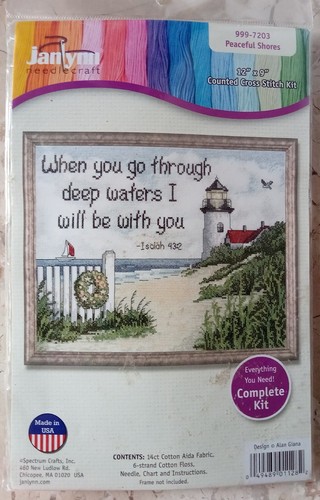 Janlynn PEACEFUL SHORES 999-7203 Kit de punto de cruz contado 12" x 9" Isaías 43:2 - Imagen 1 de 6