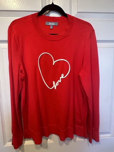 Marled Heart “Love” Sweater Women XL Red Stretch Rayon 36” X 28” - Picture 2 of 7