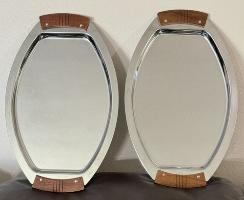 Vintage Kromex Chrome Serving Trays With Wood Handles Made In The USA Qty. 2 - Picture 23 of 23