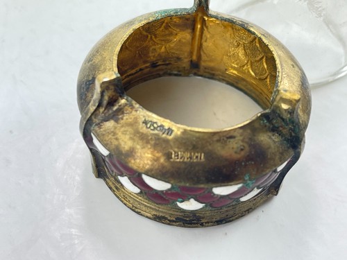 Vintage Red Enamel Cloisonne Russian Hommet Ommet Open Salt Cellar w/Spoon - Picture 9 of 10