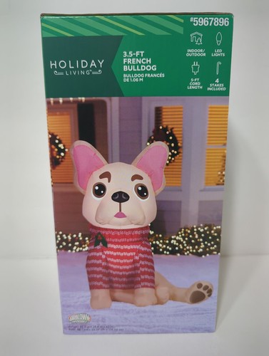 3.5' French Frenchie Bulldog Sweater Christmas Airblown Yard Inflatable Gemmy - Picture 3 of 5