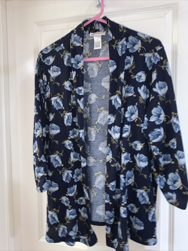 Draper's And Damon's Ladies 2 Piece Blouse Navy Blue W/Lite Blue Flowers Sz 1X - Picture 4 of 9