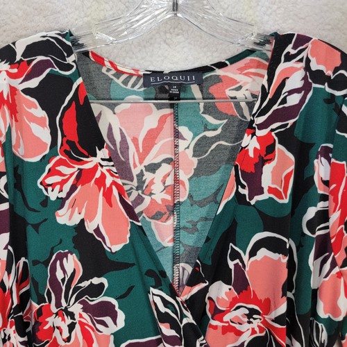 Eloquii Green Floral V Neck Belted Flowy Balloon Sleeve Maxi Women Dress Size 14 - Picture 2 of 18