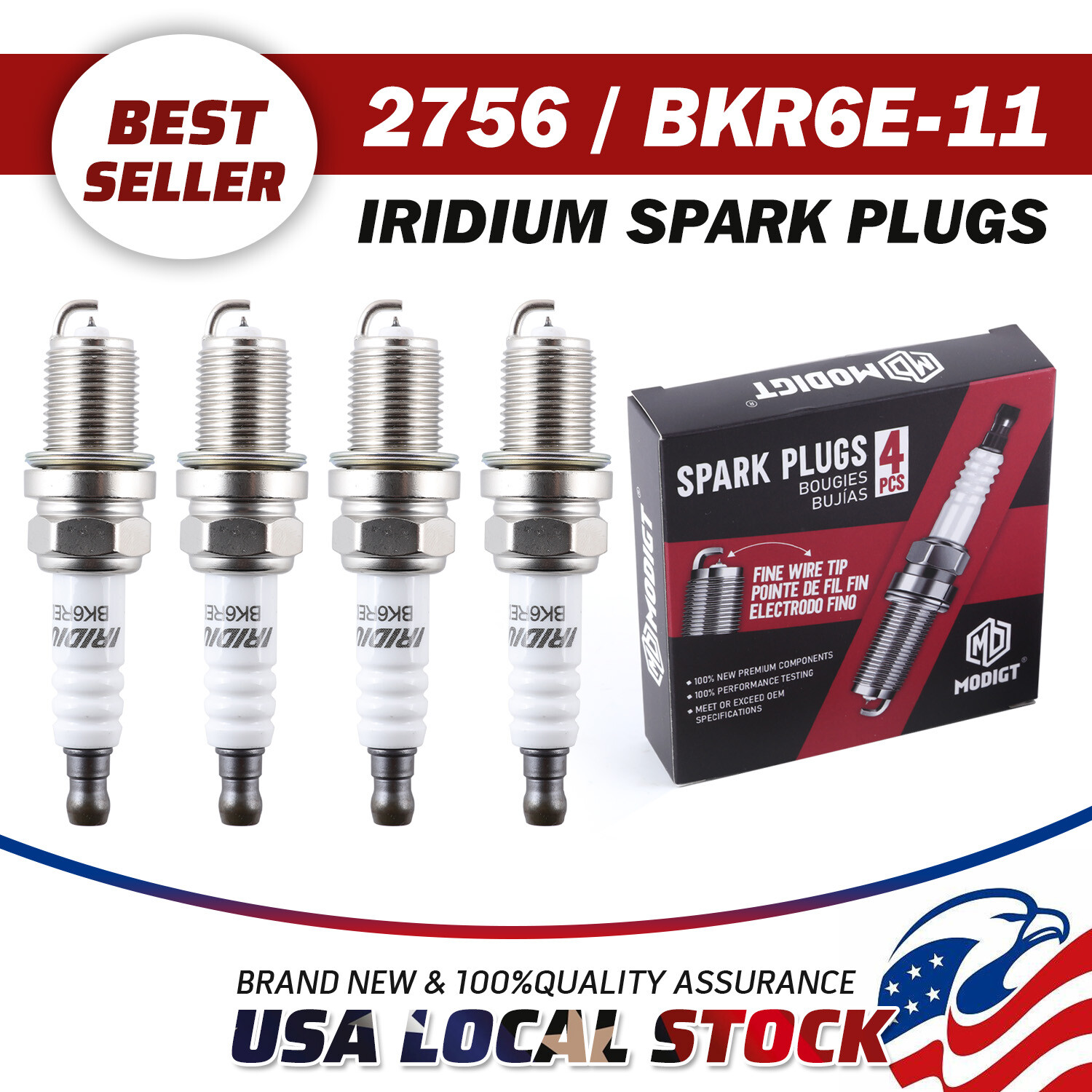 Pack of 4 - For NGK 2756 Modigt Resistor Type Premium Spark Plug BKR6E-11 NEW