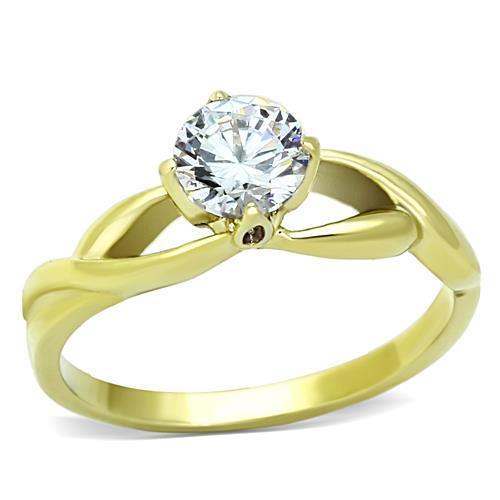 Ladies gold ring solitaire cz cubic zirconia engagement steel 18kt all size 1416 - Picture 1 of 4