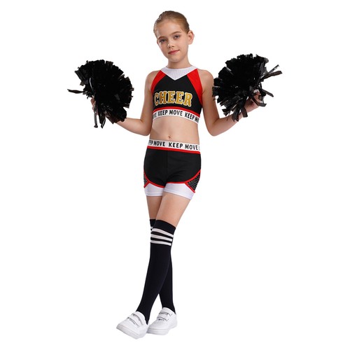 Kids Girls Cheerleading Dance Outfit Printed Top with Shorts Set Fancy Dress Up - Picture 7 of 63