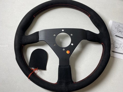 MOMO MonteCarlo 350mm 14' Suede Thickened Spoke Red Stitch Sport Steering Wheel - Picture 3 of 13
