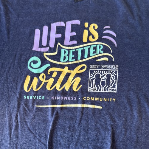 Best Buddies T-Shirt blau grau Grafik zeitgenössisches Kunstwerk Tee - Bild 3 von 9