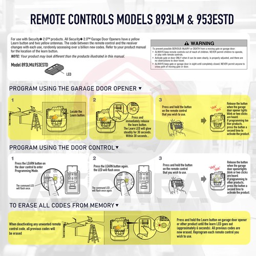 2 for 893LM 953ESTD LiftMaster Chamberlain Garage Door Opener Security+2.0 My... - Picture 6 of 6