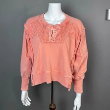 Anthropologie Pilcro sweatshirt top XS Pintuck Boho Cropped boxy raw edge