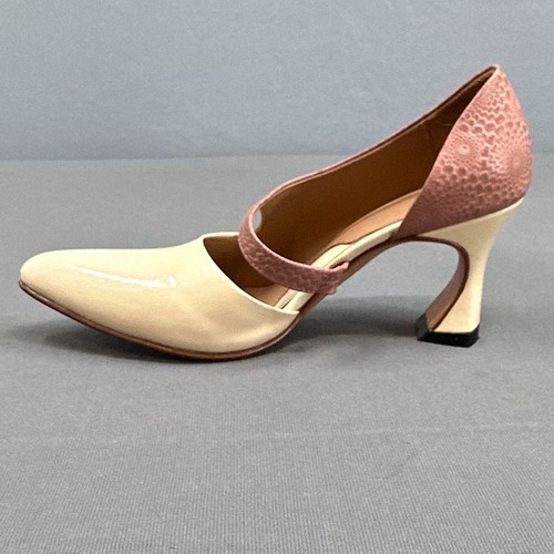 John Fluevog Earhart Asymmetrical D'Orsay Pumps Sz 7 Pink Ivory Vero Cuero Peru - Picture 9 of 16
