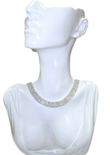 NEW NATASHA SILVER TONE 4 ROWS OF CRYSTALS CZ TENNIS NECKLACE
