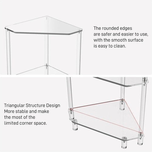 3 Tier Triangular Acrylic Corner Side Table Small Corner Side Table Bathroo New - Picture 16 of 24