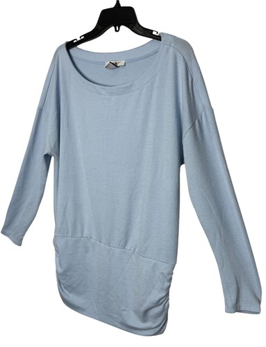 White House Black Market WHBM Light Blue Longline Top Ruched Hips Size Medium - Picture 2 of 12