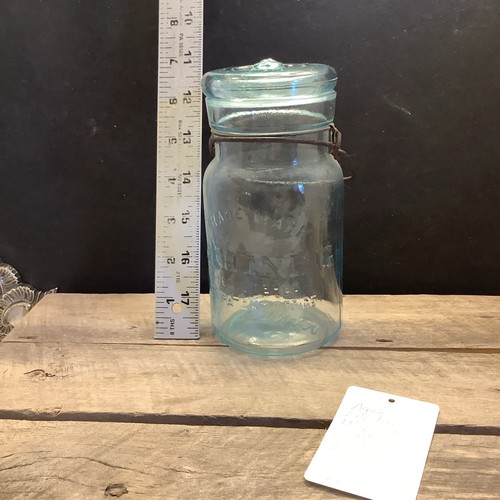 1865🌟Vintage Lightning Marke eingetragen US Pint Aqua Einmachglas 6-1/4" - Bild 2 von 10