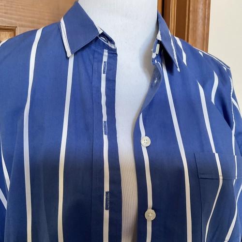J Crew Women Garçon Poplin Blouse Bttns Shirt L Seaside Regal Blue White Stripe - Picture 12 of 18