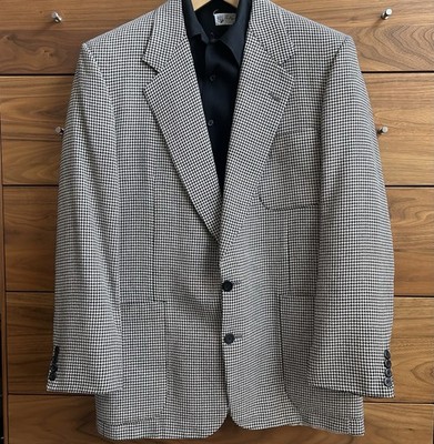 80s Aquascutum London Regent 100 Neiman Marcus Houndstooth Blazer 42 L* USA Made
